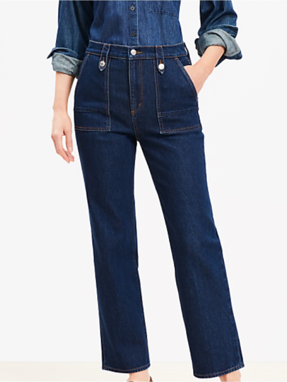 Loft High Rise Patch Pocket Wide Leg Jean in a Dark Rinse Wash